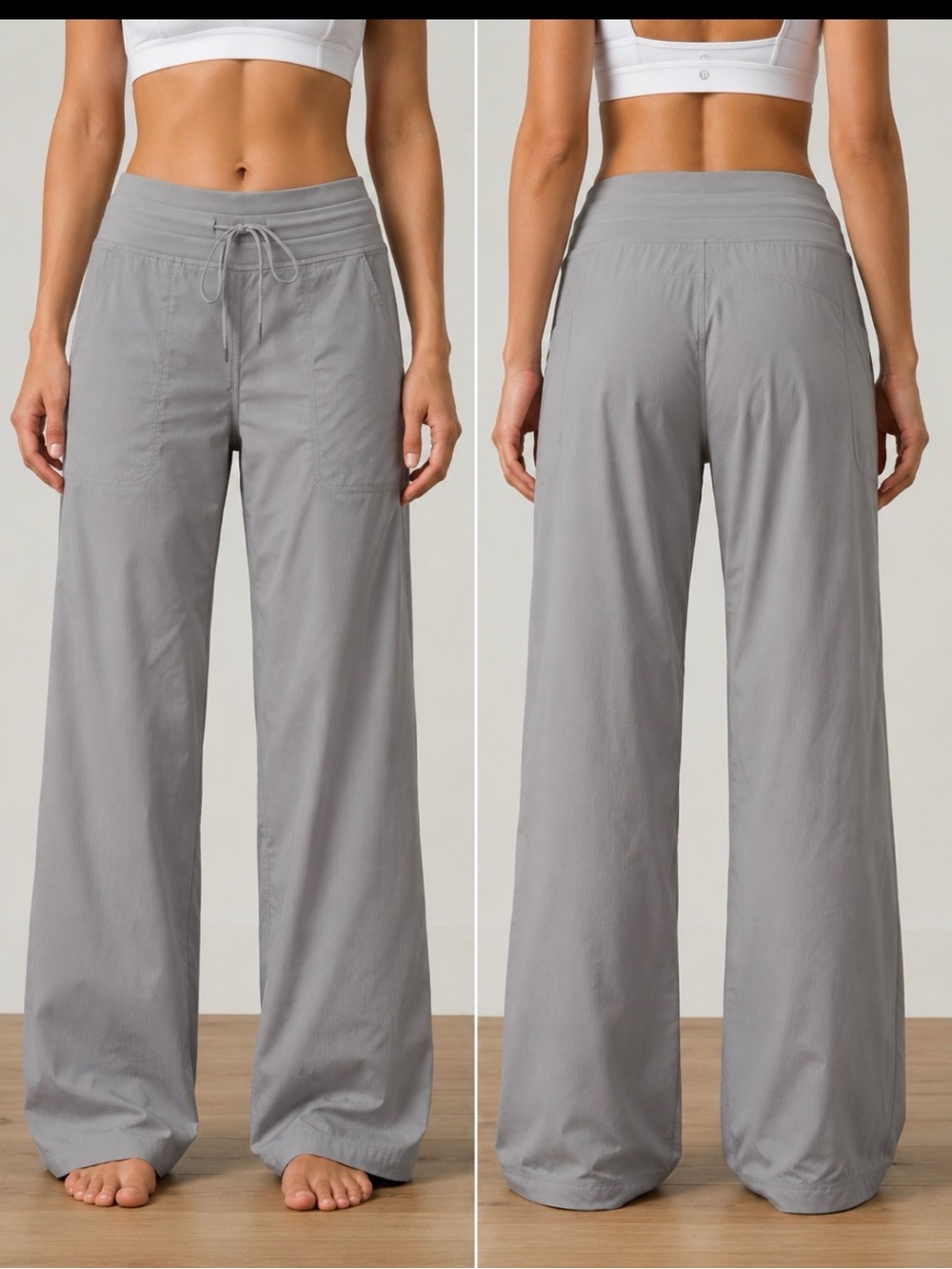 lululemon athletica Light Gray Wide-Leg Drawstring Pants size 8 reg